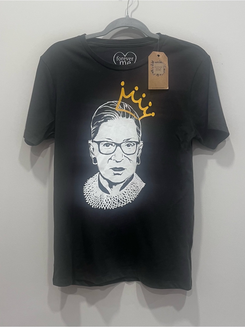 Forever Me Black Short-Sleeve Tee with Yellow Crown Graphic